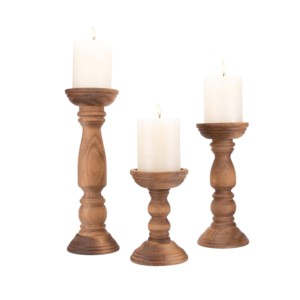 Juego de 3 Portavelas de Madera, Estilo Rústico Natural, para Velas de Pilar, Decoración Navideña - Product Image 1