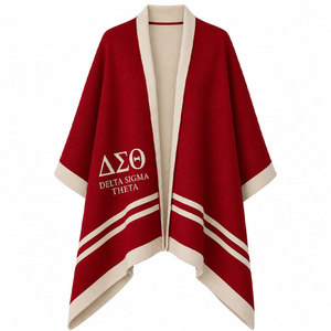 Cape en laine pour femmes Delta Sigma Theta, brodée de lettres grecques, rouge et crème, style long, à porter toute l'année - Product Image 5