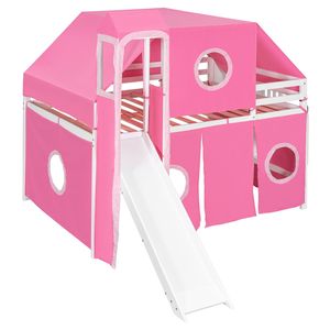 Pink Full Size Loft <b>Bed</b> <b>with</b> <b>Tent</b> and Tower for Kids' Rooms - Product Image 5