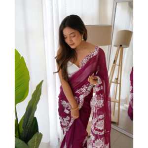 Stunning Thread Work and Cut Dana Embroidery Fancy <b>Saree</b> with Other Ethnic Accessories - Product Image 5