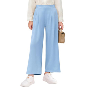 Pantalones acampanados grises 100% poliéster para niñas, pantalones de vestir de pierna ancha de tejido liso para uniforme escolar infantil - Product Image 6
