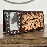 Dompet Kulit Asli Pria Gaya Koboi Handmade dengan Ukiran Bunga untuk Uang Tunai & Kartu, Dompet Lipat Portabel