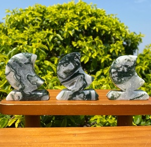 Wholesale Natural Healing Stone Polishing <b>Moss</b> Agate Flat Moon Carving Crystal Carving <b>Moss</b> Agate Crafts For Gift Decoration - Product Image 3