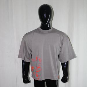 T-shirt gris à manches courtes pour homme, motif imprimé rouge, col rond, coupe ample, longueur standard, 100 % coton peigné, CLUSH SPORTS, formel - Product Image 2