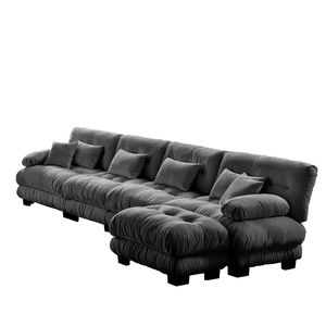 Divano Componibile Modulare Confortevole a 4 Posti a Forma di L con Pouf Convertibile Combinazione Libera per Arredamento Soggiorno - Product Image 4