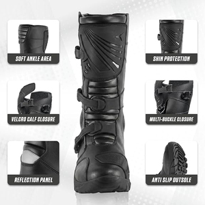Chaussures de moto pour hommes, bottes de course en cuir imperméables à la cheville, semelle antidérapante, chaussures longues imperméables - Product Image 2