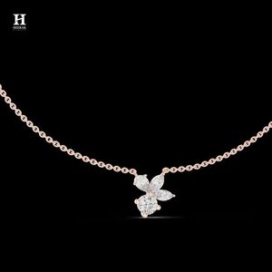 Luxury Floral Diamond Cluster <b>Pendant</b>, <b>Solid</b> <b>Gold</b> Necklace Charm, IGI/GIA Certified Diamond Jewelry - Product Image 4