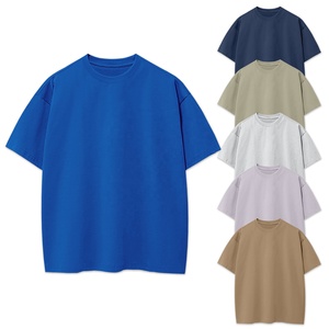 Camiseta de Algodón de Color Sólido para Hombre, Talla Grande, Manga Corta, Cuello Redondo, Estilo Casual, Teñido Liso, Corte Regular, Azul - Product Image 1
