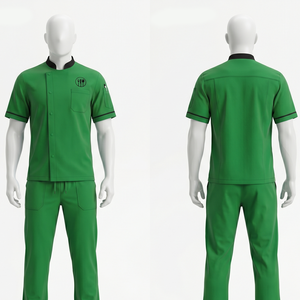 ชุดเชฟผู้ชาย ผ้าโพลีคอตตอน 200 GSM สีเขียวมิ้นท์ เสื้อแจ็คเก็ตกระดุมสองแถว ปักลายตามสั่ง พิมพ์ลายสกรีน โลโก้แบบรีดร้อน - Product Image 4