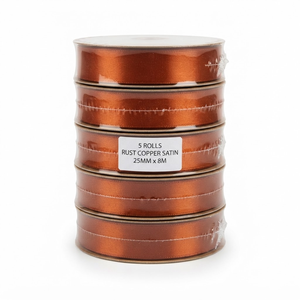 Cinta de Raso Satinado de una Cara, Color Cobre Marrón Óxido, 25mm, Venta Directa de Fábrica, 5 Rollos x 8 Metros, para Decoración de Otoño, Cestas de Regalo, Decoración de Tiendas, al por Mayor - Product Image 1