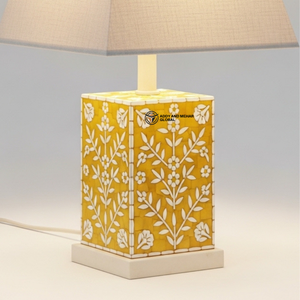 Lampe moderne en os jaune incrusté avec abat-jour en tissu |   Éclairage de luxe pour salon et chambre à coucher - Product Image 5