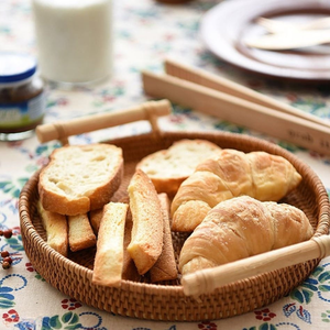 Rattan <b>tray</b> Handwoven Rattan Storage Basket Round Wicker Organizer Woven <b>Tray</b> for Kitchen Home - Product Image 4