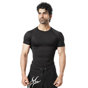 Camiseta de Compresión Negra Personalizada para Hombre, Manga Corta, Cuello Redondo, Ajustada, para Gimnasio, Entrenamiento, Deporte, Ropa Deportiva, Capa Base - Product Image 1