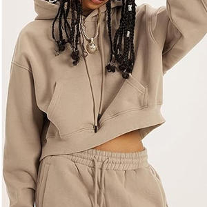 Ensemble sweat-shirt à capuche oversize et pantalon en molleton uni beige unisexe, décontracté, pour l'automne, avec poches et cordon de serrage - Product Image 5