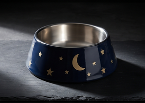 Gamelle Moderne Anti-Renversement en Métal Émaillé Motif Lune et Étoiles pour Chien et Chat, avec Base Antidérapante en Caoutchouc – Vente en Gros - Product Image 3