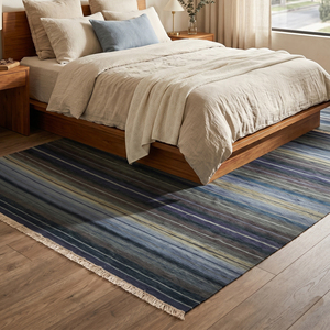 Alfombra Azul Marino Anudada a Mano Midnight Tide Strata, Alfombra Moderna con Rayas Horizontales para Sala de Estar, Dormitorio e Interiores de Hotel - Product Image 3