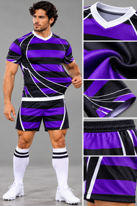 2027 New Design Custom <b>Rugby</b> League Uniforms Purple <b>Black</b> Striped Mens <b>Rugby</b> Shirts <b>Shorts</b> Wholesale Team Kits - Product Image 5