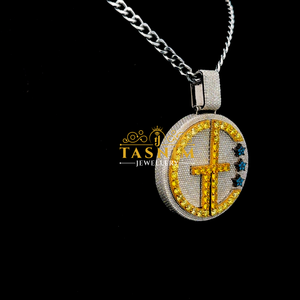 Pendentif Tasnim Iced Out GE Lettre VVS Moissanite Diamant Jaune et Blanc, Collier Hip Hop Cercle Diamant Jaune Unisexe - Product Image 5