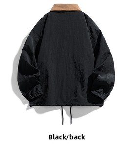 เสื้อแจ็คเก็ตบอมเบอร์ผู้ชายสีเขียว โพลีเอสเตอร์ มีฮู้ด ปกคอพับ ปิดด้วยซิป ทรงหลวม สไตล์กันลมสำหรับฤดูใบไม้ร่วง - Product Image 6