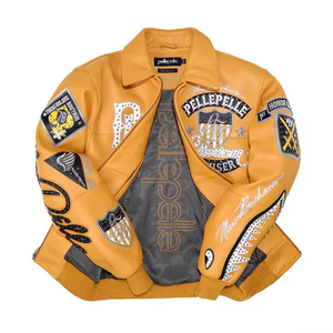 Custom 3D Embroidery Leather Zip Oversize Baseball <b>Jacket</b> Winter Canvas Stand Collar <b>Rhinestone</b> Casual Washed Leather <b>Jacket</b> - Product Image 1