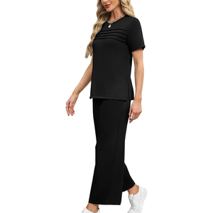Women Premium Two Piece Set Loose Fit T Shirt <b>Drawstring</b> Pants Casual Lounge Wear Custom Logo - Product Image 2