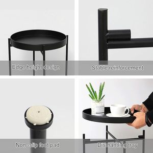 Modern <b>Black</b> Round 2 Tier Side <b>Table</b> with Raised Tray Top and Metal Frame Minimalist <b>End</b> <b>Table</b> Nightstand for Living Room Decor - Product Image 3