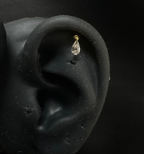 14k Gold Pear Diamond Stud Earring 16g Helix Flatback <b>Piercing</b> <b>Jewelry</b> Dainty <b>Cartilage</b> Earring Gift For Women - Product Image 2