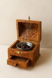 Handcrafted Natural Wooden Incense Burner Box With Hinged Lid Intricate Cutout Ventilation Pattern And Metal Inner Cup For Home - Product Image 6
