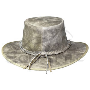 Sombrero de Vaquero de Ante Beige Claro Unisex, Estilo Country, Cuero Desgastado, Sombreros Australianos con Banda Trenzada, Sombreros de Vaquero al por Mayor - Product Image 3