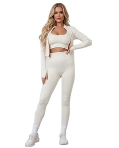 Women 3-Piece Yoga Set Seamless Sports Bra High Waist Leggings Long Sleeve Jacket Workout Activewear Plaid Leopard <b>Camouflage</b> - Product Image 1