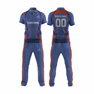 Custom Sublimated Cricket Uniform Set Blue Red Team Name Player Number Moisture Wicking <b>Athletic</b> Fit Unisex Adults All Seasons - Product Image 1