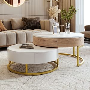 Modern Round Lift-<b>Top</b> Nesting Coffee <b>Tables</b> with 2 Drawers - Product Image 4