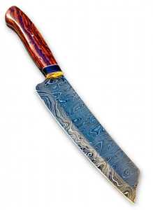 Couteau de préparation de cuisine artisanal en acier Damas de style Nakiri avec manche en bois de rose naturel - Product Image 3