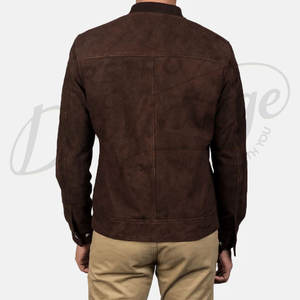 Chaqueta Bomber de Cuero de Gamuza Marrón Oscuro Premium para Hombre - Corte Ajustado, Piel de Cabra Genuina Suave, Ropa Exterior Casual Estilo Varsity - Product Image 6