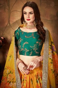 Conjunto de Lehenga con Estampado Floral Amarillo, Dupatta de Organza, Lentejuelas Bordadas, Traje de Novia para Mujer - Product Image 6
