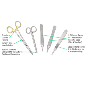 Surgical Grade Surgery <b>Kits</b> 5 Pieces German Stainless Steel Scissor Tweezer <b>suture</b> practice <b>kit</b> With Case Cheap Price OEM - Product Image 3