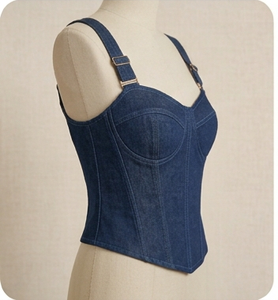 Denim <b>Patchwork</b> Corset Dress Zip Front Sleeveless Casual Dress for Streetwear Boutique - Product Image 6