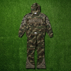 Mens <b>Camouflage</b> Hoodie Tracksuit <b>Cargo</b> <b>Pants</b> Rhinestone Leaf Embroidery Custom Streetwear Sportswear Matching Set - Product Image 5