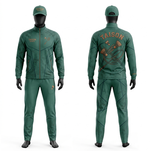 Mens Premium <b>Badminton</b> Training Tracksuit 290 GSM Polyester Spandex Green Panel Design Custom Embroidery Print - Product Image 1