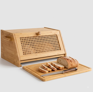 Boîte à pain en bois rectangulaire au design minimaliste, conteneur de rangement respirant pour aliments, 1 couche, finition naturelle - Product Image 2