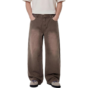Pantalon en jean délavé vintage pour homme, coupe large, style baggy, décontracté, streetwear urbain, mode - Product Image 1