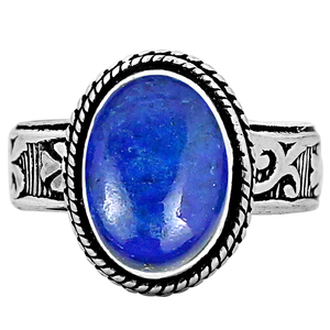 Gourik Vintage 925 Sterling Silver <b>Lapis</b> <b>Lazuli</b> Southwest Bohemian Oval Gemstone Bezel Set Solitaire Everyday Wear Oxidized <b>Ring</b> - Product Image 2