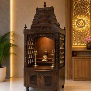 Handcrafted Teak Wood Pooja <b>Mandir</b> for Home Diwali Storage Cabinet with Temple Design Traditional Indian Prayer Unit - Product Image 3
