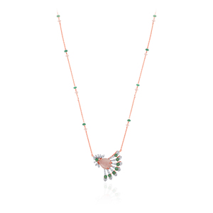 Collier en or rose 14 carats avec pendentif en quartz rose, diamants synthétiques de laboratoire taille brillant, tendance, luxe pour femme, à porter au quotidien - Product Image 1