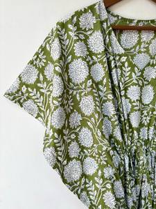 Nuevo Kaftán con Estampado Animal, Cuello en V, Cierre con Cordón, Corte Evase, de Algodón Suave Indio, con Encaje, Largo Completo, para Playa, para Mujer - Product Image 3