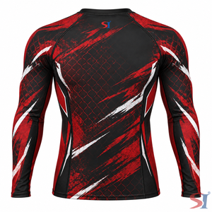 Vente en gros de rashguards MMA Crimson Cage Strike pour hommes, avec logo personnalisé, compression, pour entraînement BJJ et grappling, fournisseur de sublimation - Product Image 4