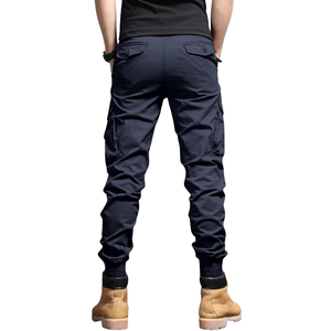 Mens Canvas Cotton Cargo <b>Jogger</b> Pants XL Elastic Waist Casual Outdoor Work Trousers Multi Pocket <b>Slim</b> Fit Navy Blue Streetwear - Product Image 2