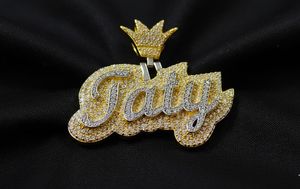 Colgante Personalizado de Plata con Baño de Oro de 18K y Moissanita con Nombre 'Taty' y Corona, Estilo Hip Hop, Unisex, para Regalo - Product Image 6