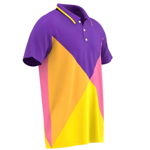 เสื้อโปโลแขนสั้นลายเรขาคณิตสีม่วงเหลืองชมพูสำหรับผู้ชาย ระบายอากาศได้ดี สไตล์ลำลอง - Product Image 3