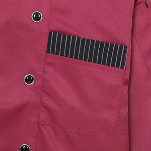 Veste de chef pour homme, couleur bordeaux, manches longues, avec passepoil noir, uniforme de cuisine de restaurant - Product Image 6